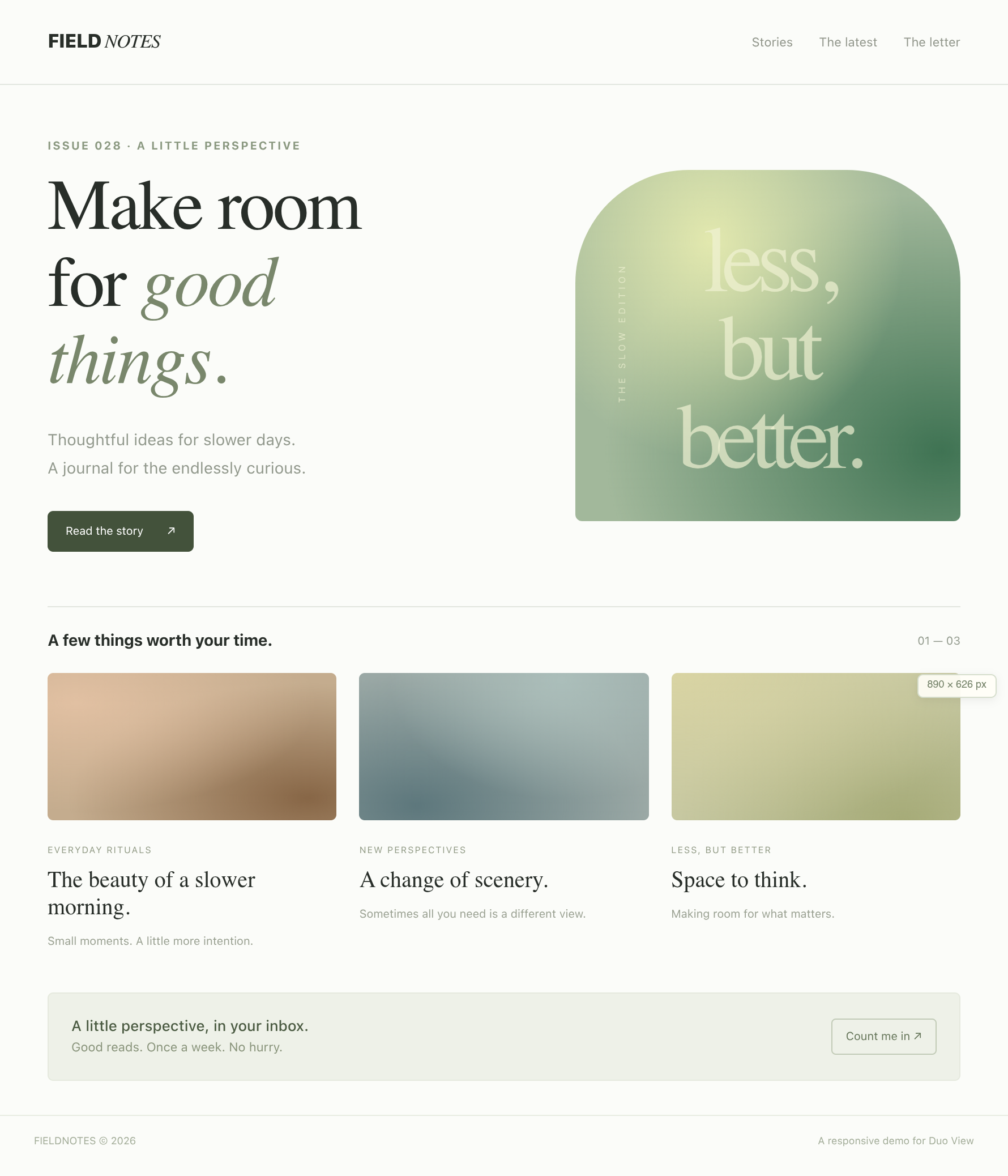 Field Notes example website on an open display